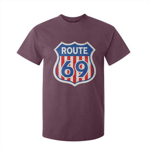 Vintage Route 69 Highway Road Trip Sign Distressed American Flag T Shirt For Kid TS11 Maroon Print Your Wear