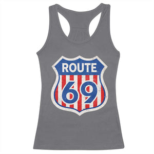 Vintage Route 69 Highway Road Trip Sign Distressed American Flag Racerback Tank Top TS11 Charcoal Print Your Wear