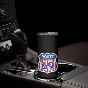 Vintage Route 69 Highway Road Trip Sign Distressed American Flag Skinny Tumbler TS11 Print Your Wear