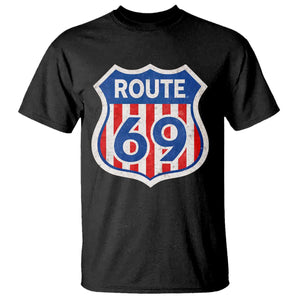 Vintage Route 69 Highway Road Trip Sign Distressed American Flag T Shirt TS11 Black Print Your Wear