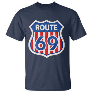 Vintage Route 69 Highway Road Trip Sign Distressed American Flag T Shirt TS11 Navy Print Your Wear