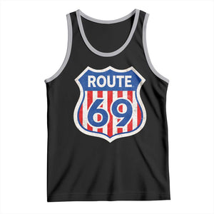 Vintage Route 69 Highway Road Trip Sign Distressed American Flag Tank Top TS11 Black Athletic Heather Print Your Wear
