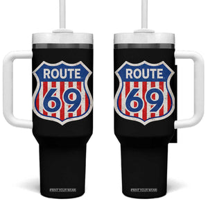 Vintage Route 69 Highway Road Trip Sign Distressed American Flag Tumbler With Handle TS11 One Size: 40 oz Black Print Your Wear