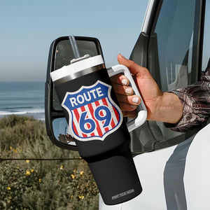 Vintage Route 69 Highway Road Trip Sign Distressed American Flag Tumbler With Handle TS11 Print Your Wear