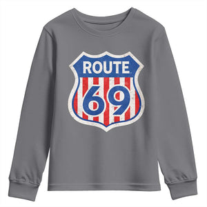Vintage Route 69 Highway Road Trip Sign Distressed American Flag Youth Sweatshirt TS11 Charcoal Print Your Wear