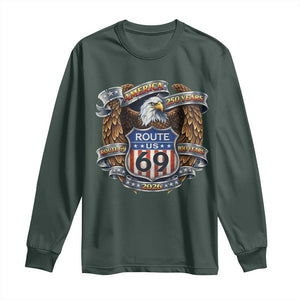 250 Years Of America 100 Years Of Route 69 Long Sleeve Shirt Bald Eagle Vintage American Flag TS11 Dark Forest Green Print Your Wear