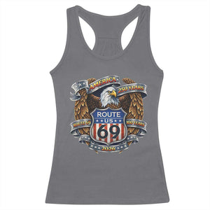 250 Years Of America 100 Years Of Route 69 Racerback Tank Top Bald Eagle Vintage American Flag TS11 Charcoal Print Your Wear