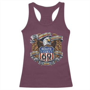 250 Years Of America 100 Years Of Route 69 Racerback Tank Top Bald Eagle Vintage American Flag TS11 Maroon Print Your Wear