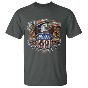 250 Years Of America 100 Years Of Route 69 T Shirt Bald Eagle Vintage American Flag TS11 Dark Heather Print Your Wear