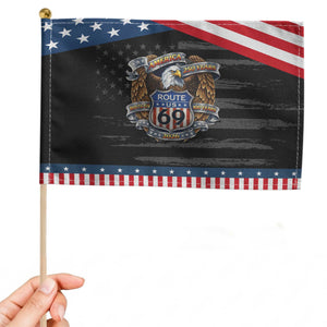 250 Years Of America 100 Years Of Route 69 Patriotic Handheld Flag Bald Eagle Vintage American Flag TS11 Distressed 8.2" × 5.5" Black Blue Print Your Wear