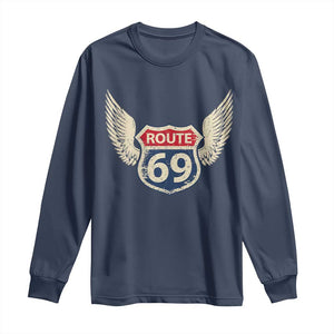 Vintage Route 69 Highway Road Trip Sign Long Sleeve Shirt TS11 Navy Print Your Wear