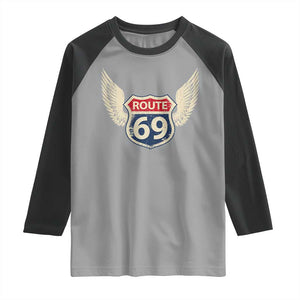 Vintage Route 69 Highway Road Trip Sign Raglan Shirt TS11 Sport Gray Black Print Your Wear