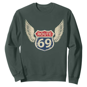 Vintage Route 69 Highway Road Trip Sign Sweatshirt TS11 Dark Forest Green Print Your Wear