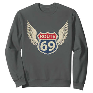 Vintage Route 69 Highway Road Trip Sign Sweatshirt TS11 Dark Heather Print Your Wear