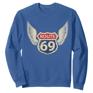 Vintage Route 69 Highway Road Trip Sign Sweatshirt TS11 Royal Blue Print Your Wear