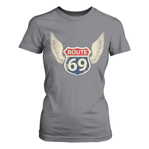 Vintage Route 69 Highway Road Trip Sign T Shirt For Women TS11 Charcoal Print Your Wear