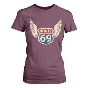 Vintage Route 69 Highway Road Trip Sign T Shirt For Women TS11 Maroon Print Your Wear