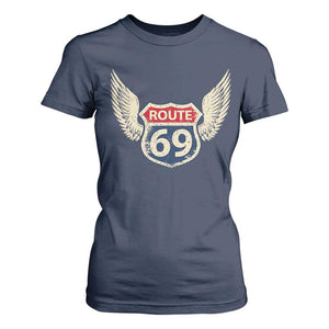 Vintage Route 69 Highway Road Trip Sign T Shirt For Women TS11 Navy Print Your Wear
