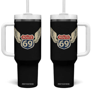 Vintage Route 69 Highway Road Trip Sign Tumbler With Handle TS11 One Size: 40 oz Black Print Your Wear