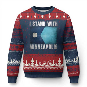 I Stand With Minneapolis Ugly Christmas Sweater Social Justice and Immigration Protest MN Flag TS11 Navy Red Print Your Wear