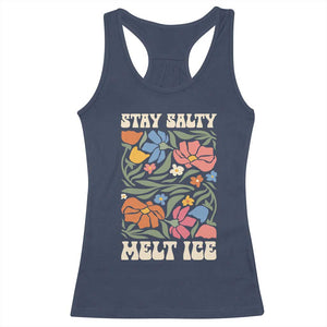Be Salty Melt Ice Racerback Tank Top Political Satire Pro Immigrant Protest Retro Floral TS11 Navy Print Your Wear
