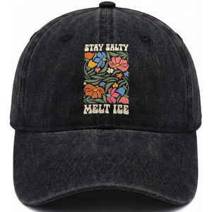 Be Salty Melt Ice Washed Cotton Baseball Cap Political Satire Pro Immigrant Protest Retro Floral TS11 Print Your Wear