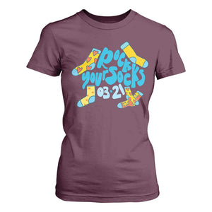 Rock Your Socks T Shirt For Women Down Syndrome Awareness March 21 TS11 Maroon Print Your Wear