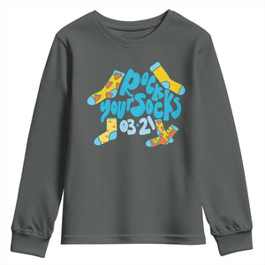 Rock Your Socks Youth Sweatshirt Down Syndrome Awareness March 21 TS11 Dark Heather Print Your Wear