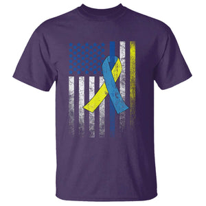 Down Syndrome Awareness Vintage American Flag T Shirt TS11 Purple Print Your Wear