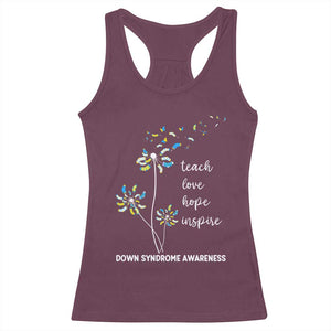 Down Syndrome Awareness Racerback Tank Top Teach Love Hope Inspire Socks Dandelion TS11 Maroon Print Your Wear
