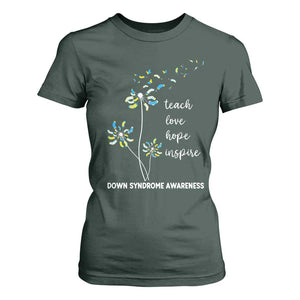 Down Syndrome Awareness T Shirt For Women Teach Love Hope Inspire Socks Dandelion TS11 Dark Forest Green Print Your Wear