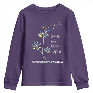 Down Syndrome Awareness Youth Sweatshirt Teach Love Hope Inspire Socks Dandelion TS11 Purple Print Your Wear
