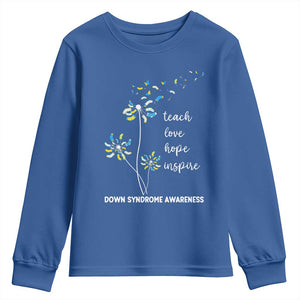 Down Syndrome Awareness Youth Sweatshirt Teach Love Hope Inspire Socks Dandelion TS11 Royal Blue Print Your Wear