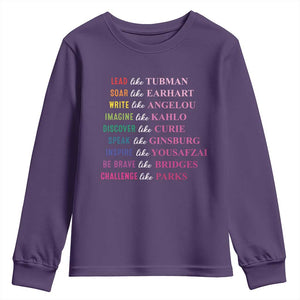 National Women's History Month Youth Sweatshirt Lead Like Tubman Challenge Like Parks TS11 Purple Print Your Wear