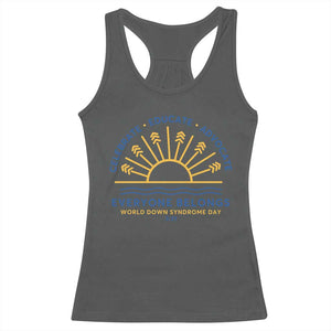 World Down Syndrome Day Racerback Tank Top Celebrate Educate Advocate Everyone Belongs Sunshine TS11 Dark Heather Print Your Wear