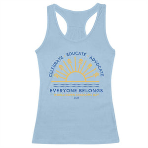 World Down Syndrome Day Racerback Tank Top Celebrate Educate Advocate Everyone Belongs Sunshine TS11 Light Blue Print Your Wear