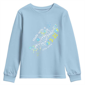 World Down Syndrome Day Made With A Little Extra Youth Sweatshirt March 21 DNA Flower TS11 Light Blue Print Your Wear