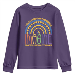 Down Syndrome Awareness Youth Sweatshirt Imagine A Rainbow With An Extra Color Heart Rainbow TS11 Purple Print Your Wear
