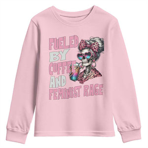 Fueled By Coffee And Feminist Rage Youth Sweatshirt Feminism Coffee Lovers TS11 Light Pink Print Your Wear