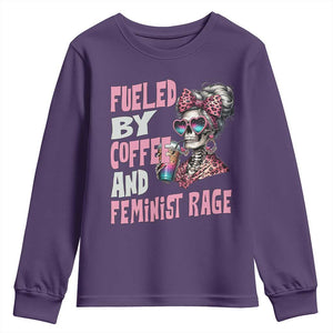Fueled By Coffee And Feminist Rage Youth Sweatshirt Feminism Coffee Lovers TS11 Purple Print Your Wear