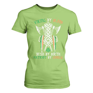 Viking By Blood Irish By Birth Patriot By Choice T Shirt For Women Irish Viking Axes Celtic Knot TS11 Lime Print Your Wear