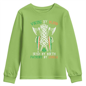 Viking By Blood Irish By Birth Patriot By Choice Youth Sweatshirt Irish Viking Axes Celtic Knot TS11 Lime Print Your Wear