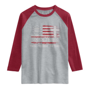 Faith Freedom 250 Years Raglan Shirt Christian USA 250th Anniversary TS11 Heather Gray Heather Red Print Your Wear