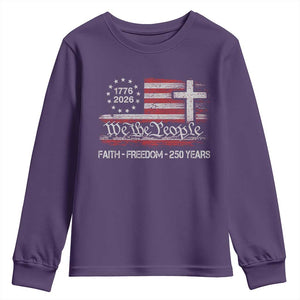 Faith Freedom 250 Years Youth Sweatshirt Christian USA 250th Anniversary TS11 Purple Print Your Wear