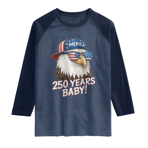 250th Anniversary USA 250 Years Baby Bald Eagle Raglan Shirt TS11 Heather Denim Navy Print Your Wear
