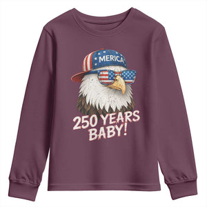 250th Anniversary USA 250 Years Baby Bald Eagle Youth Sweatshirt TS11 Maroon Print Your Wear