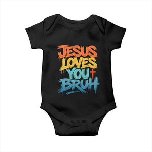 Jesus Loves You Bruh Baby Onesie Funny Christian Believer Faith God Retro Religious TS11 Black Print Your Wear