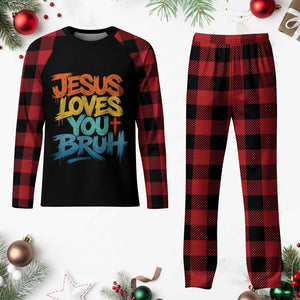 Jesus Loves You Bruh Plaid Pajama Set Funny Christian Believer Faith God Retro Religious TS11 Buffalo Plaid Print Your Wear