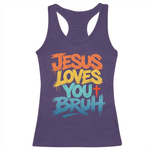 Jesus Loves You Bruh Racerback Tank Top Funny Christian Believer Faith God Retro Religious TS11 Purple Print Your Wear