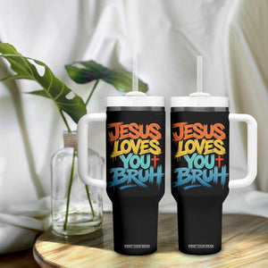 Jesus Loves You Bruh Tumbler With Handle Funny Christian Believer Faith God Retro Religious TS11 Print Your Wear